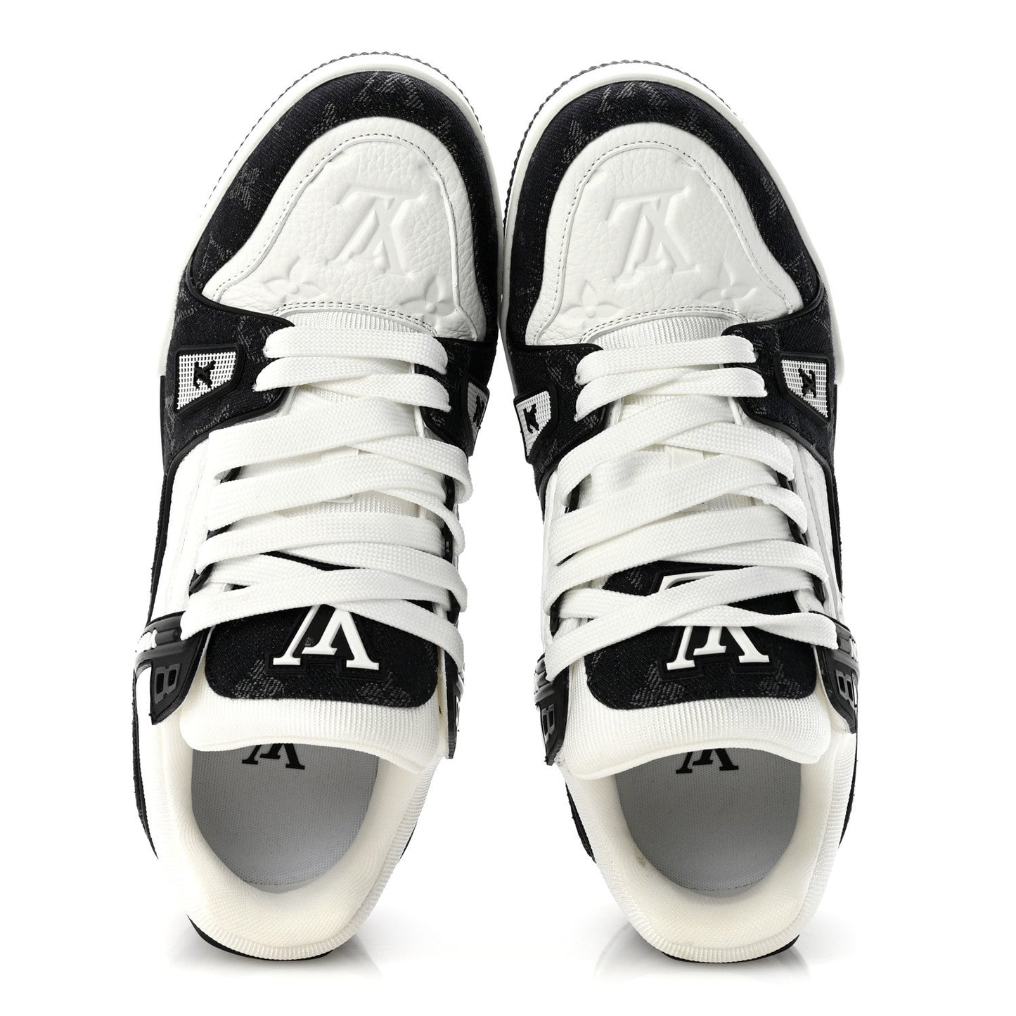 Calfskin Embossed Monogram Denim Womens LV Trainer Sneakers 39 Black