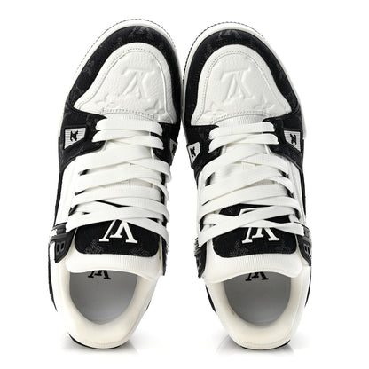 Calfskin Embossed Monogram Denim Womens LV Trainer Sneakers 39 Black