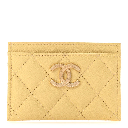 Caviar Quilted Studded CC Card Holder Yellow
