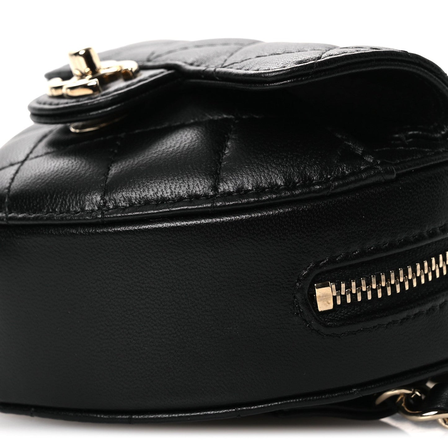 Lambskin Quilted CC In Love Heart Waist Belt Bag With Chain Black