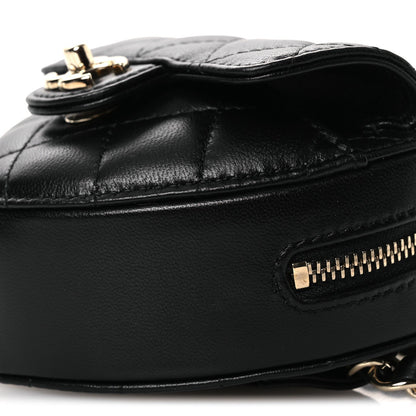 Lambskin Quilted CC In Love Heart Waist Belt Bag With Chain Black