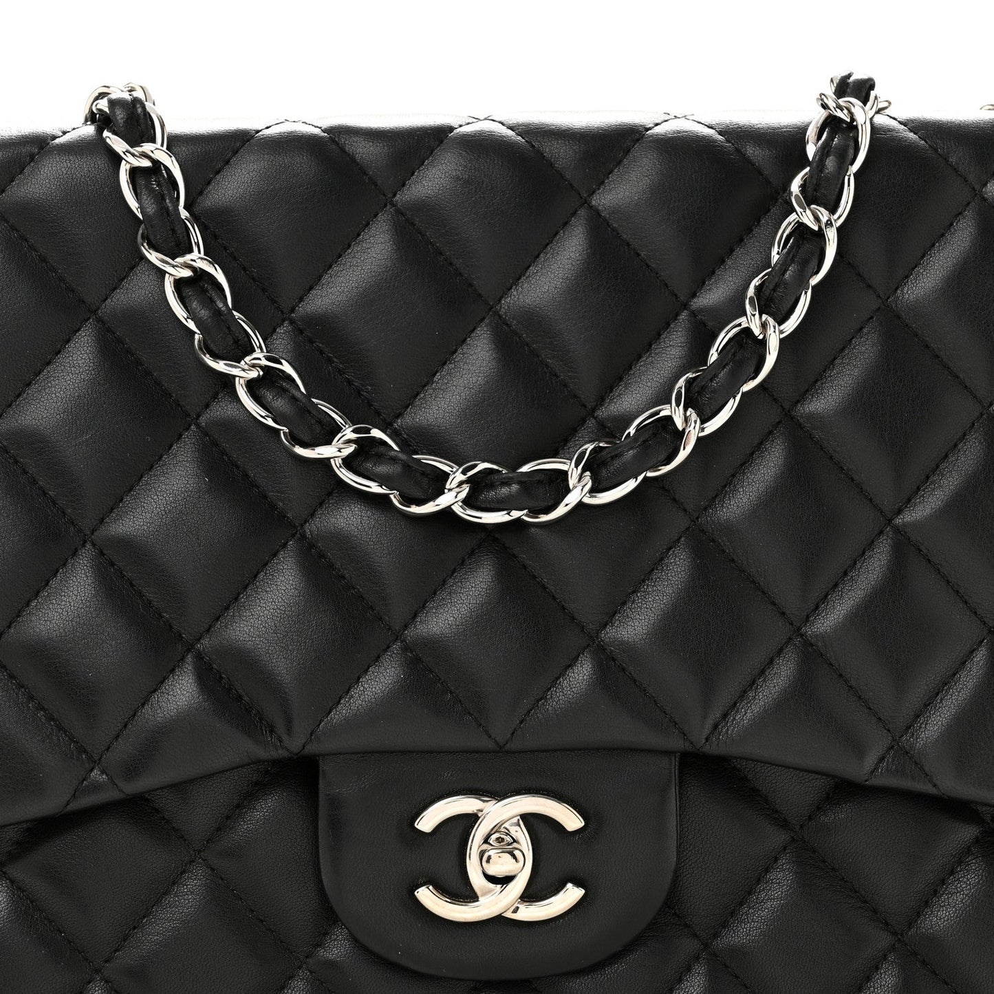 Lambskin Quilted Jumbo Single Flap Black