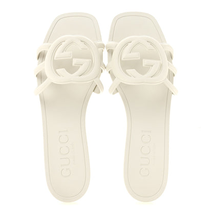 Rubber Interlocking G Womens Slide Sandals 39 Mystic White