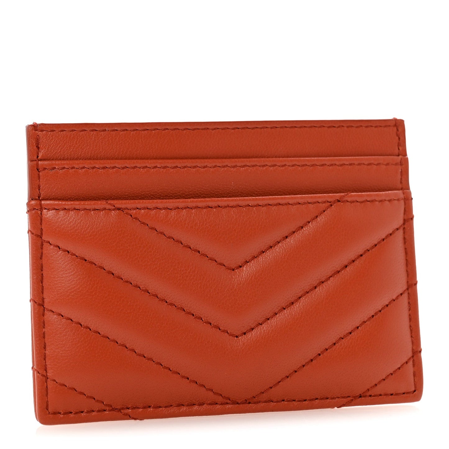 Lambskin Matelasse Chevron Monogram Credit Card Case Dark Mandarin