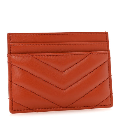 Lambskin Matelasse Chevron Monogram Credit Card Case Dark Mandarin
