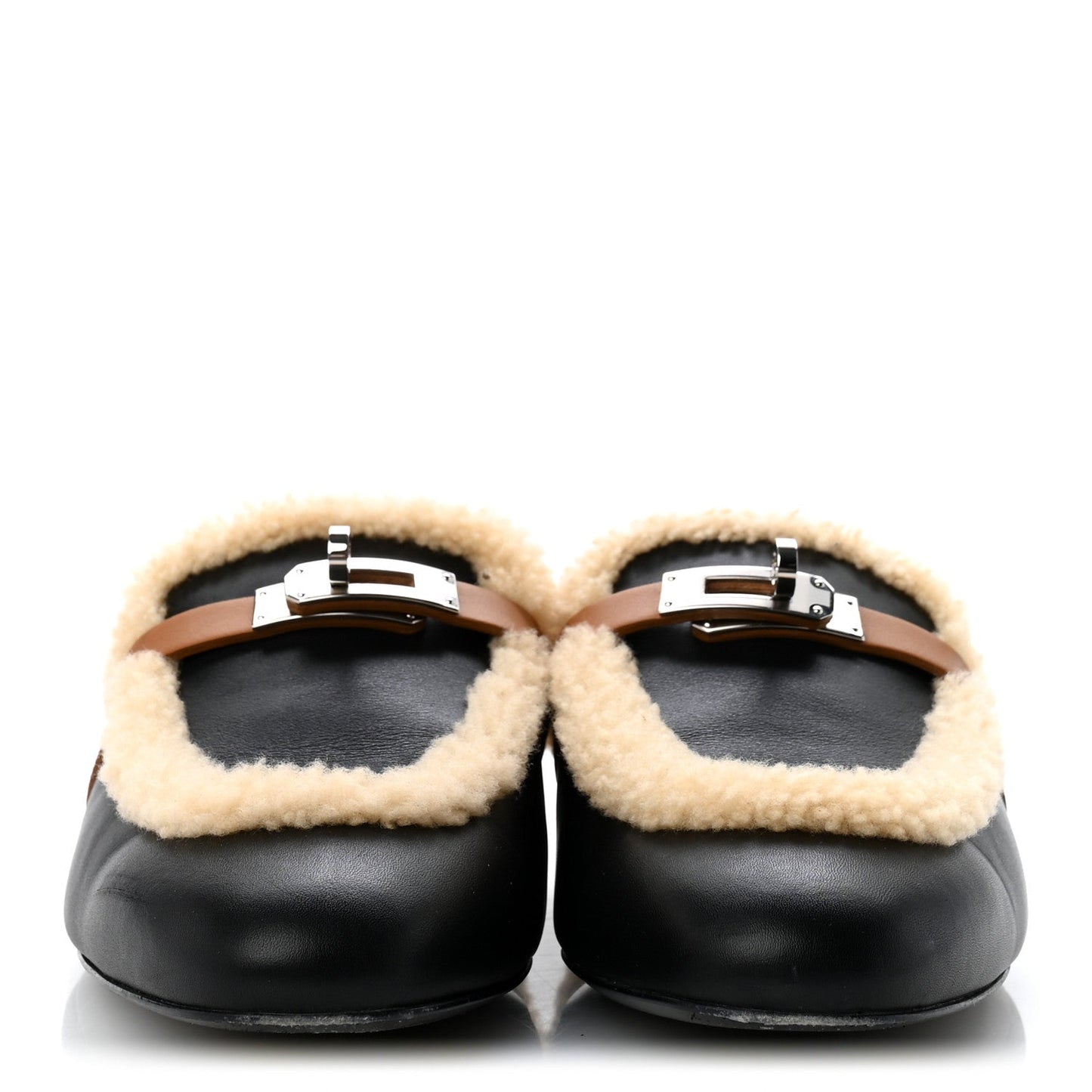 Shearling Calfskin Womens Oz Mules 40.5 Naturel Black