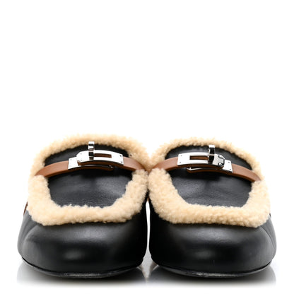 Shearling Calfskin Womens Oz Mules 40.5 Naturel Black