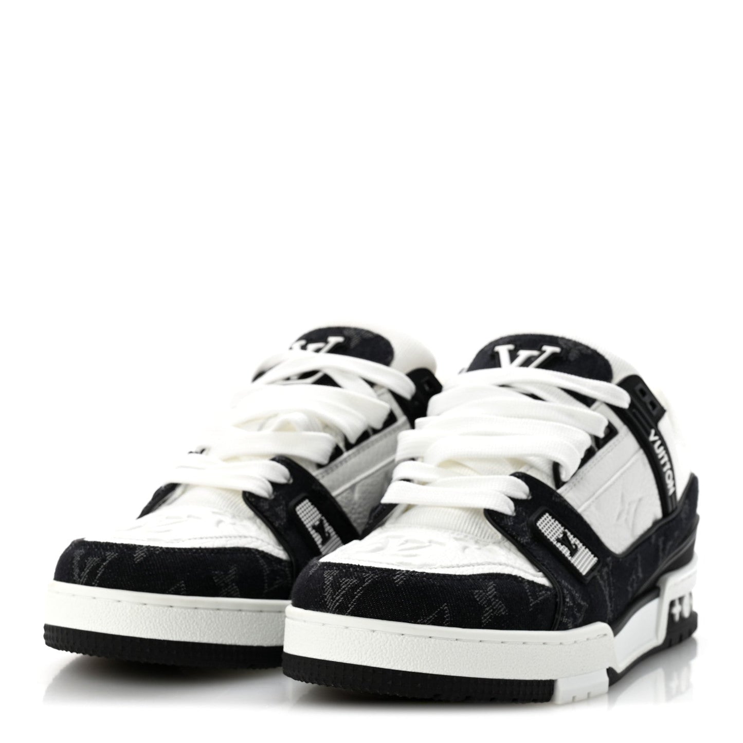 Calfskin Embossed Monogram Denim Womens LV Trainer Sneakers 39 Black