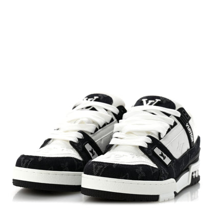 Calfskin Embossed Monogram Denim Womens LV Trainer Sneakers 39 Black