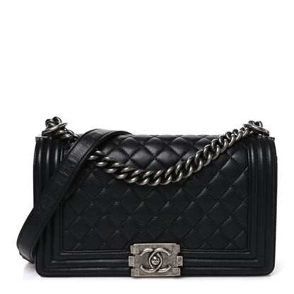 Lambskin Quilted Medium Boy Flap Black