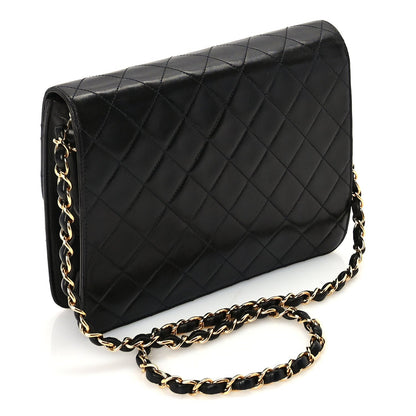 Lambskin Quilted Small Single Flap Bag Black