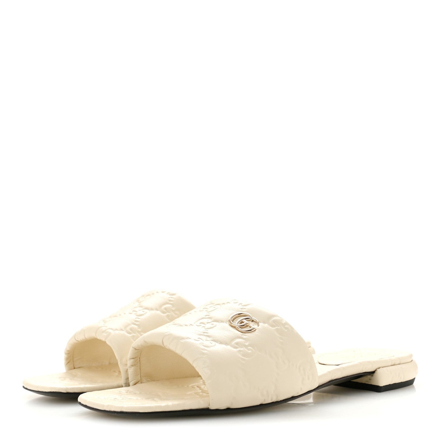 Nappa Double GG Flat Slide Sandals 38.5 New Ivoire