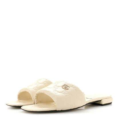 Nappa Double GG Flat Slide Sandals 38.5 New Ivoire