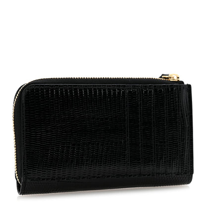 Calfskin Lizard Embossed Zipped Card Holder Black