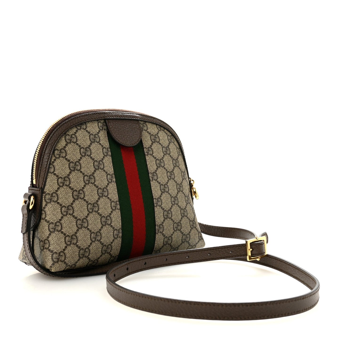 GG Supreme Monogram Textured Dollar Calfskin Web Small Ophidia Dome Shoulder Bag Beige Ebony New Acero