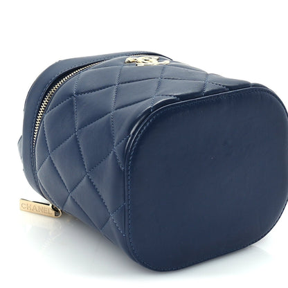 Lambskin Quilted Trendy Vanity Case Blue
