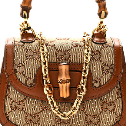 New Canvas Charisma Calfskin Crystal GG Monogram Small Bamboo 1947 Top Handle Bag Camel Ebony