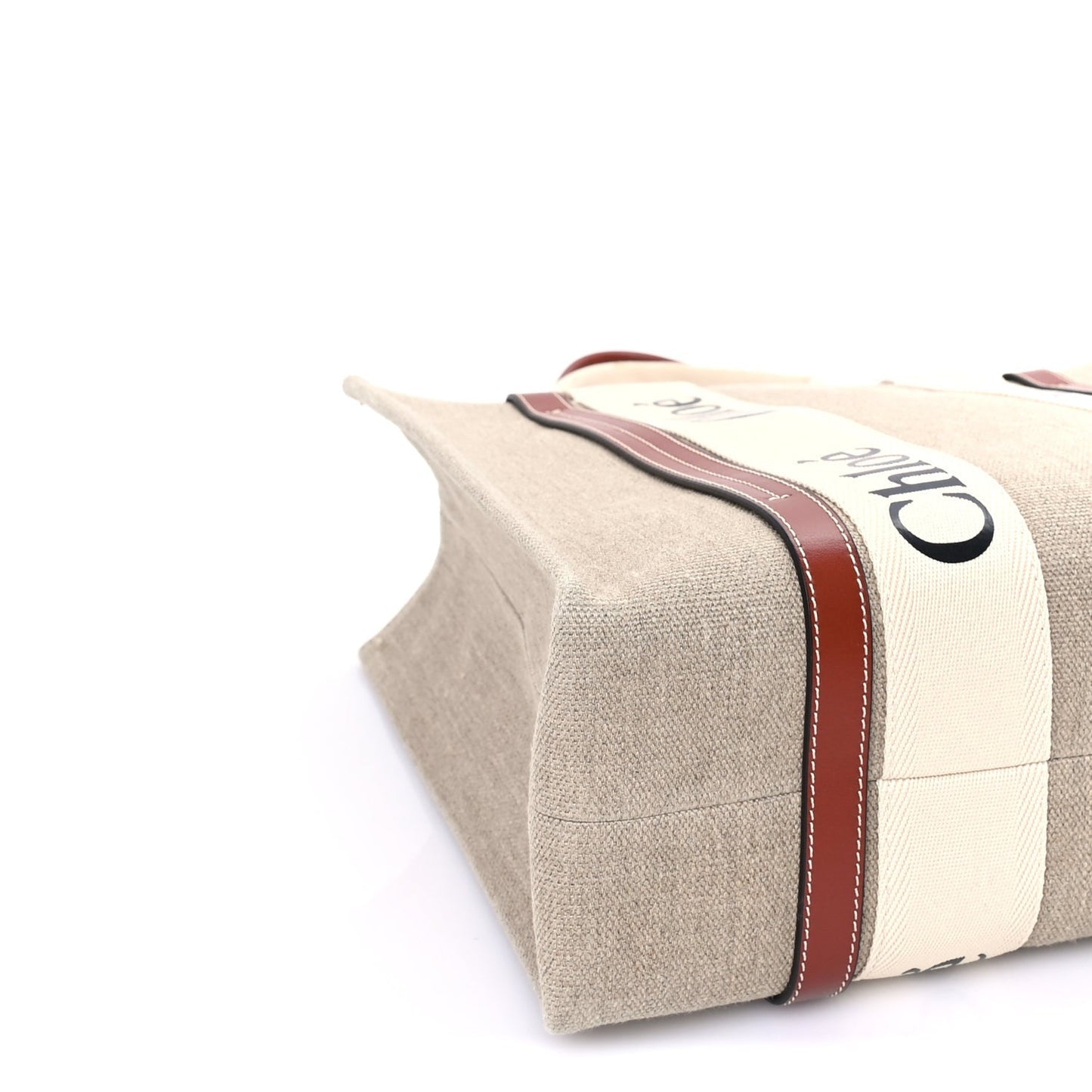 Linen Calfskin Medium Woody Ribbon Tote  White Brown