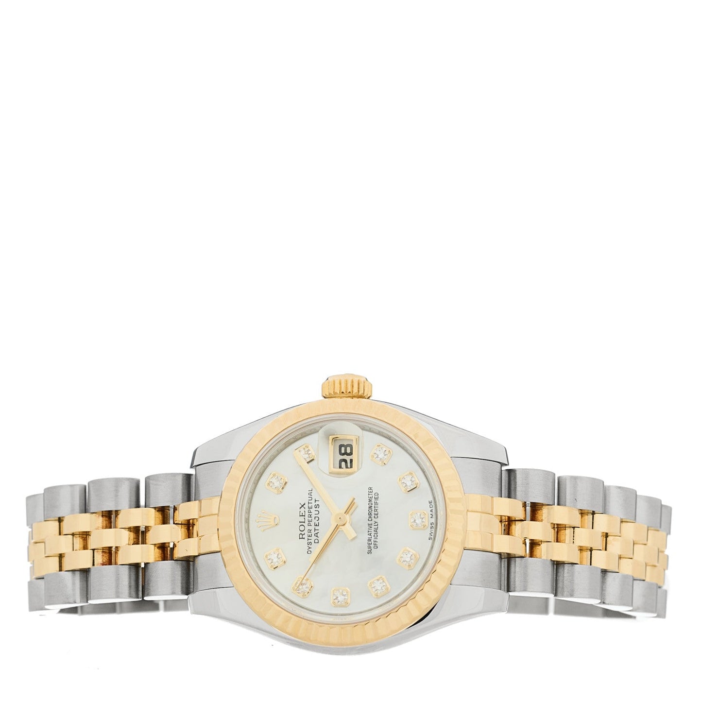 Stainless Steel 18K Yellow Gold Diamond Mother of Pearl 26mm Oyster Perpetual Datejust Watch 179173