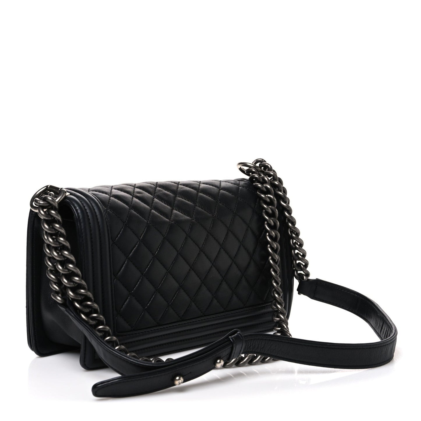 Lambskin Quilted Medium Boy Flap Black