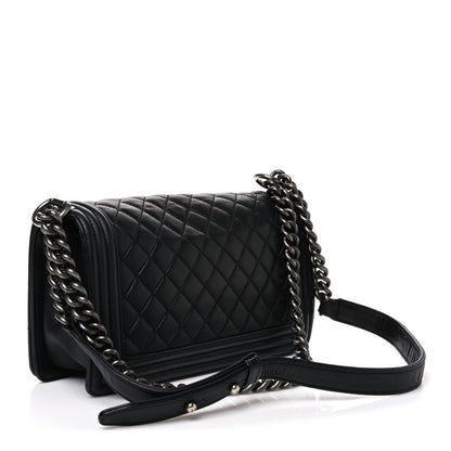 Lambskin Quilted Medium Boy Flap Black