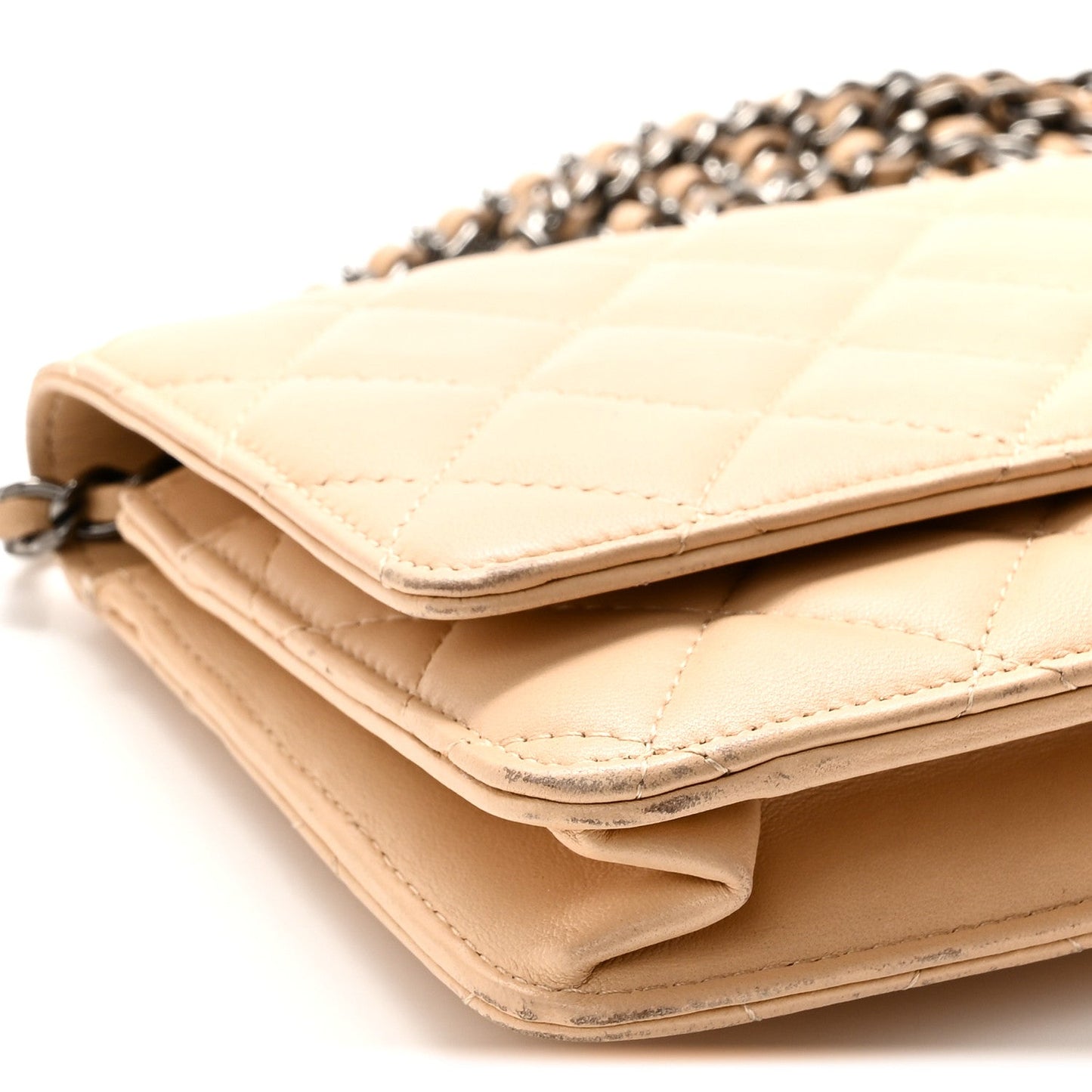 Lambskin Quilted Wallet On Chain WOC Beige
