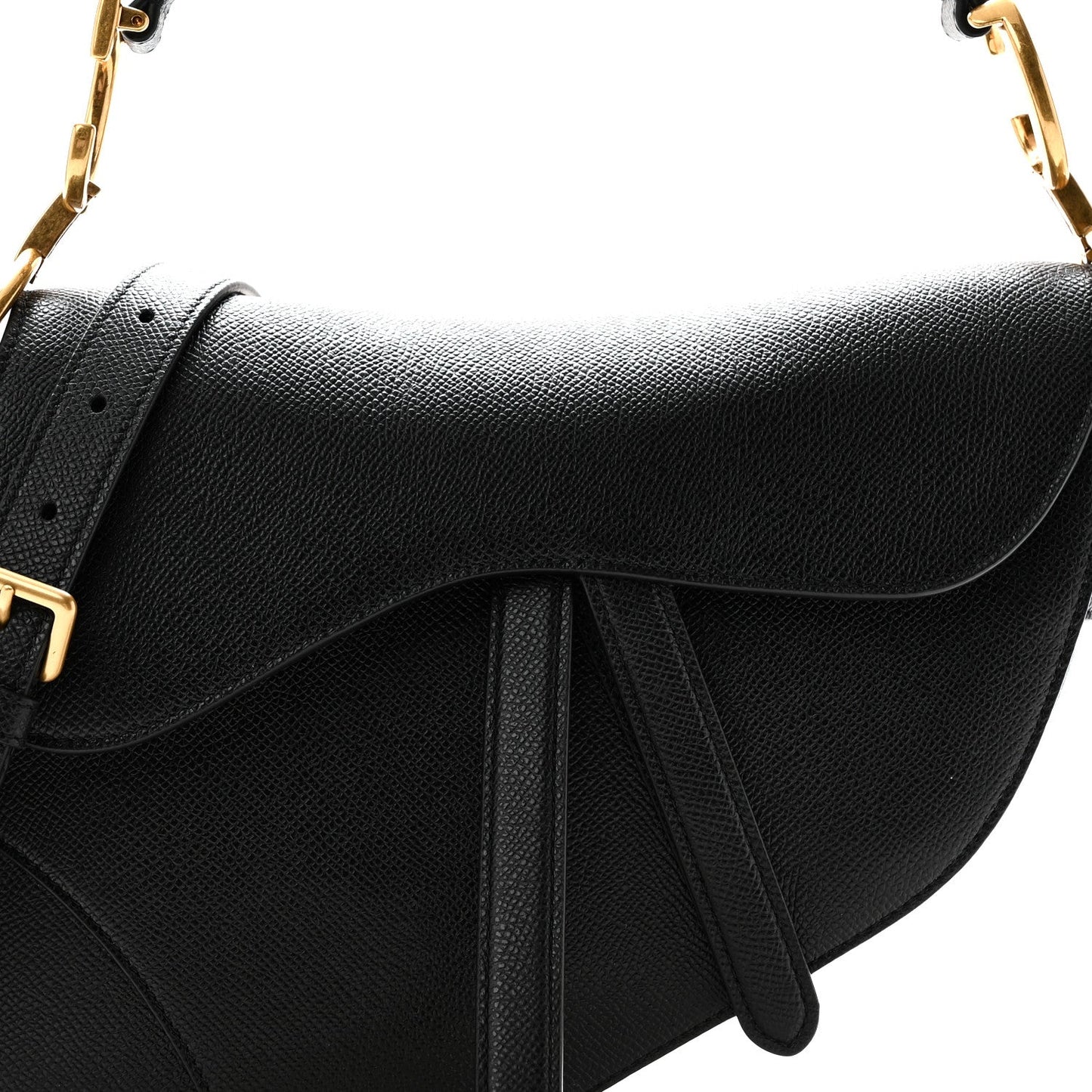 Grained Calfskin Saddle Bag With Strap Black