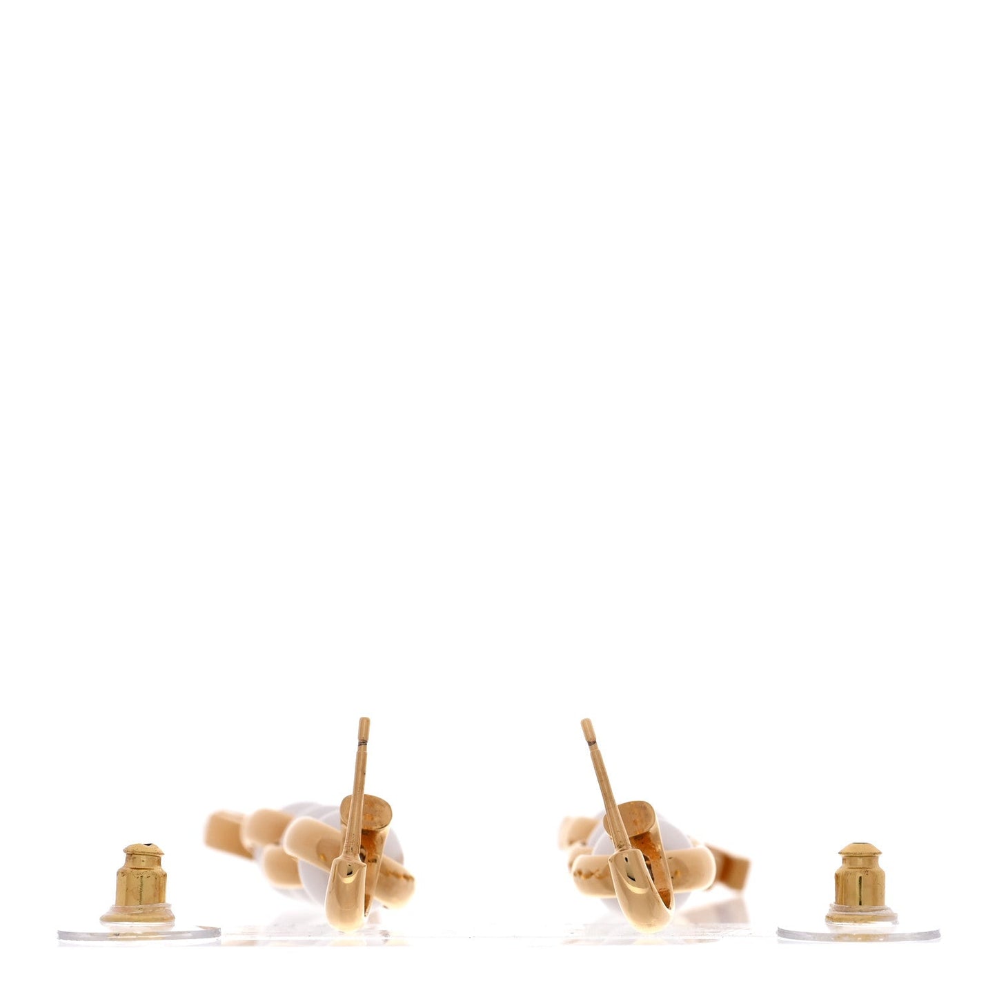 Metal Pearl CC Logo Drop Earrings White Gold