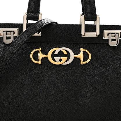 Grainy Calfskin Small Zumi Top Handle Bag Black