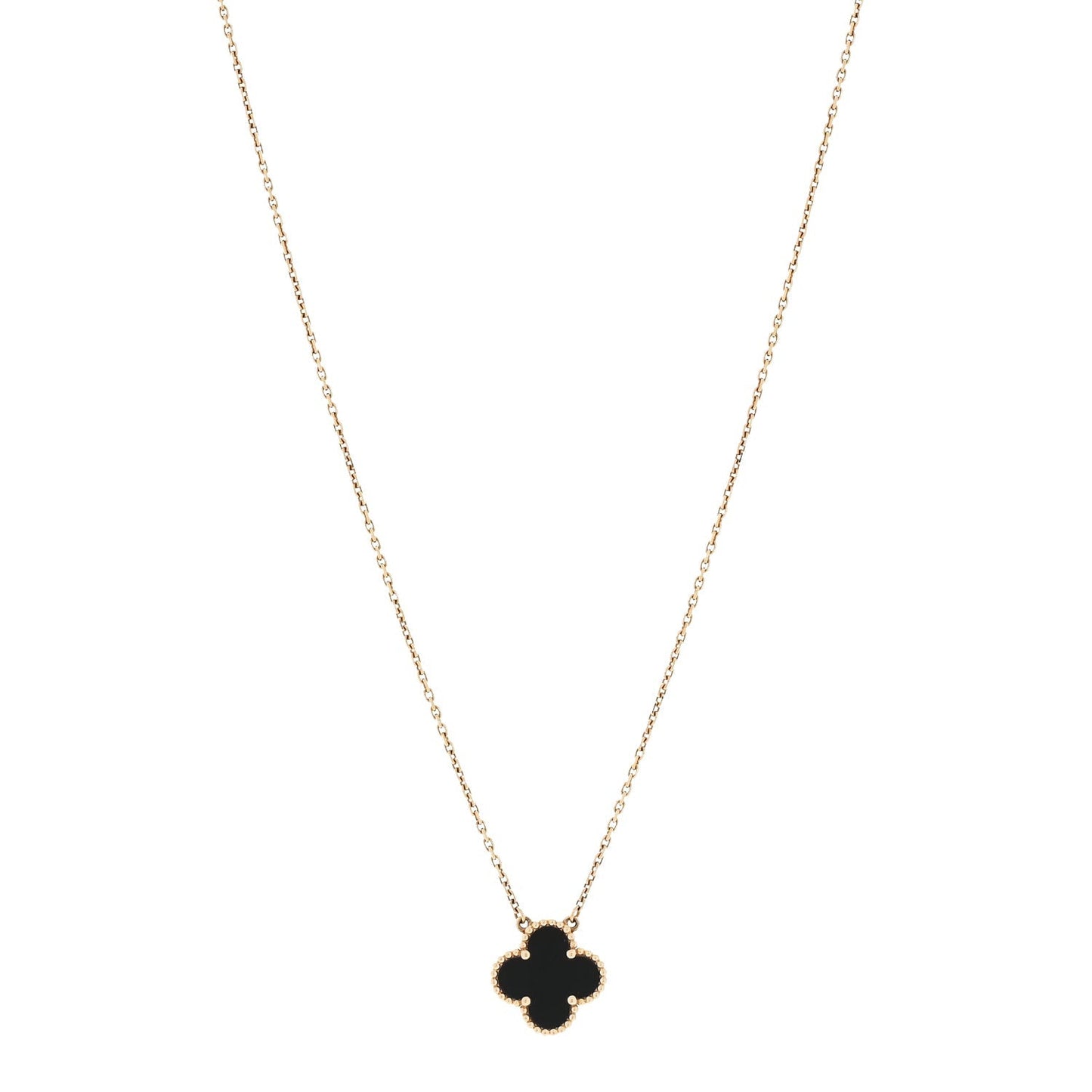 18K Yellow Gold Black Onyx Vintage Alhambra Pendant Necklace