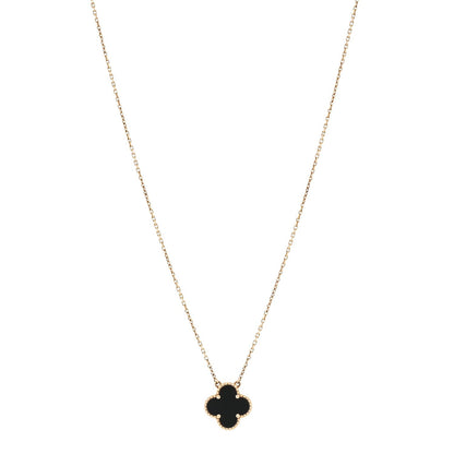 18K Yellow Gold Black Onyx Vintage Alhambra Pendant Necklace
