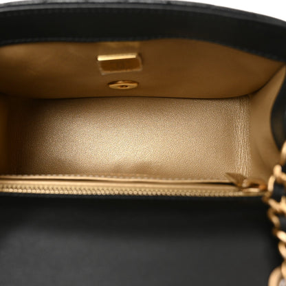 Lambskin Quilted Mini Pearl Crush Flap Black