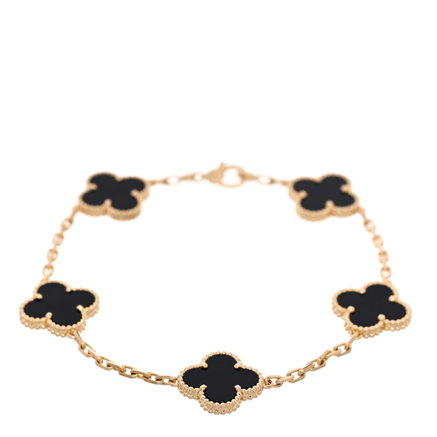 18K Yellow Gold Black Onyx 5 Motifs Vintage Alhambra Bracelet