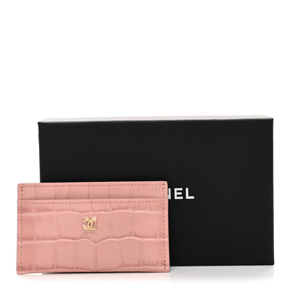 Calfskin Crocodile Embossed Crococo Card Holder Light Pink