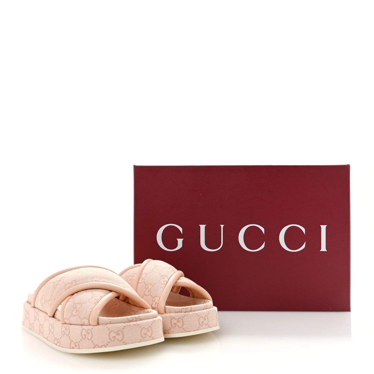 Monogram GG Calfskin Angelina Platform 55mm Slide Sandals 37.5 Rose Dust