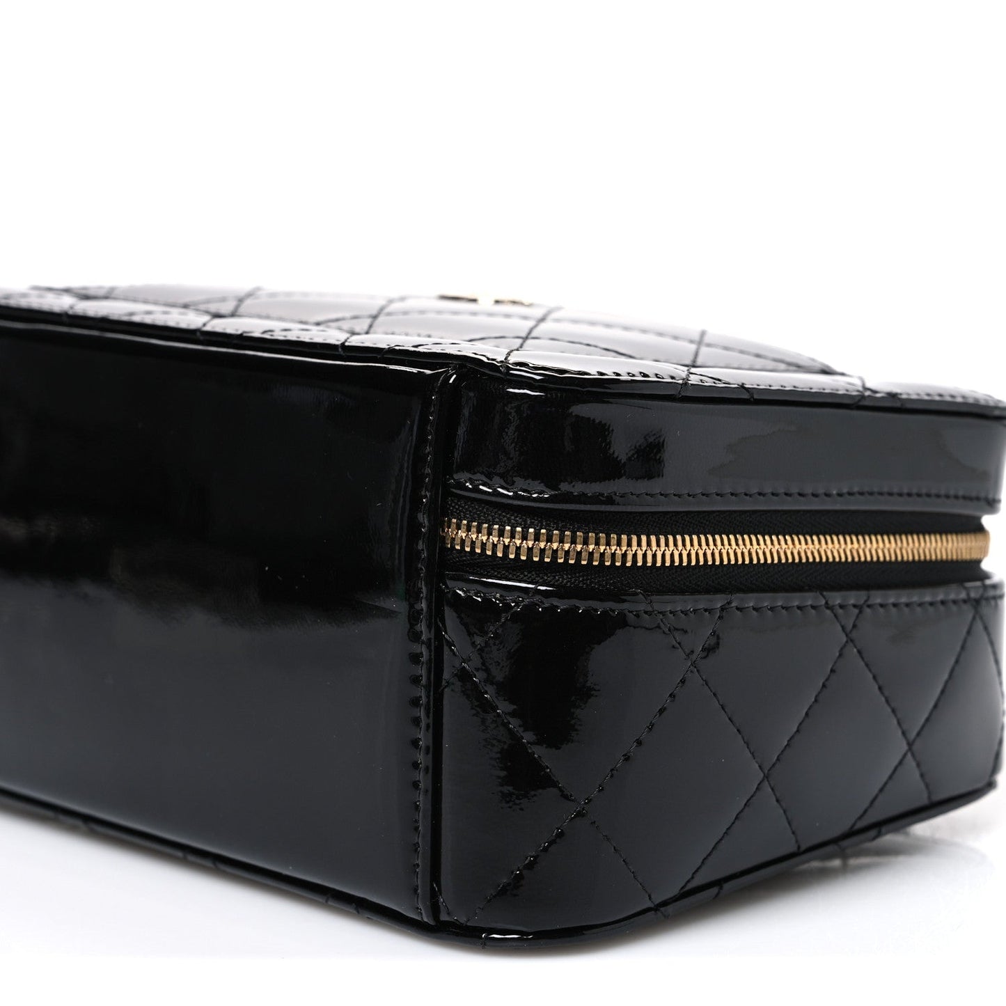 Patent Quilted Top Handle Vanity Case Black