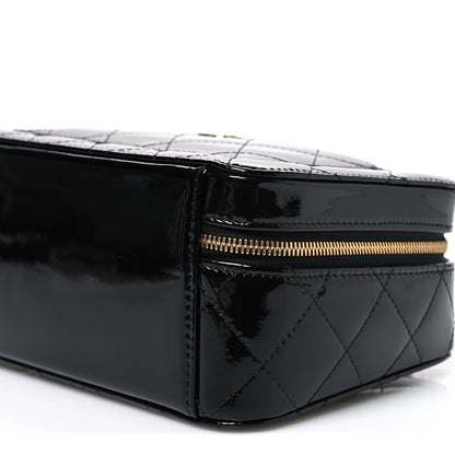 Patent Quilted Top Handle Vanity Case Black