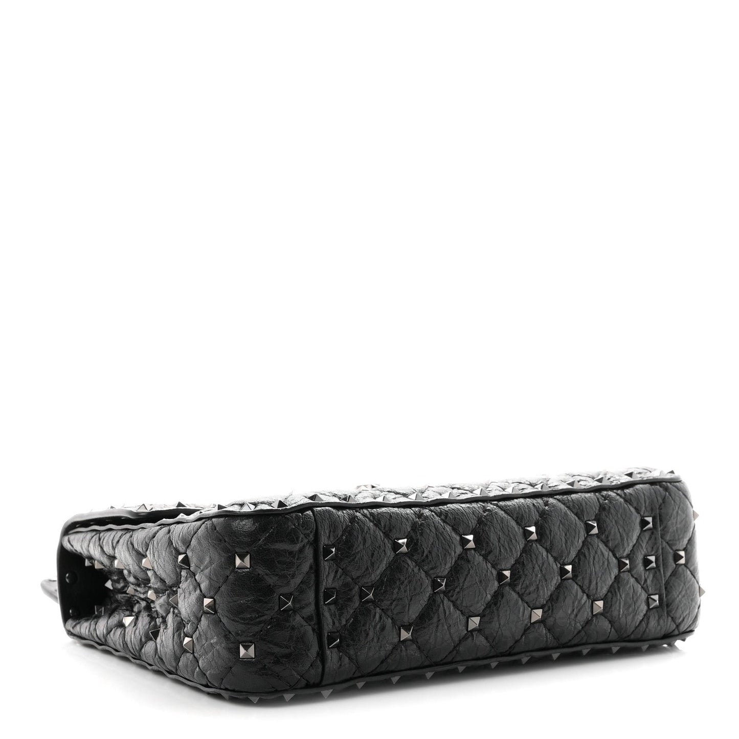Craquele Nappa Medium Rockstud Spike Shoulder Bag Black