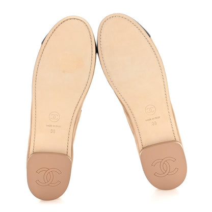 Suede Kidskin Grosgrain Mary Jane Flats 38 Beige Black