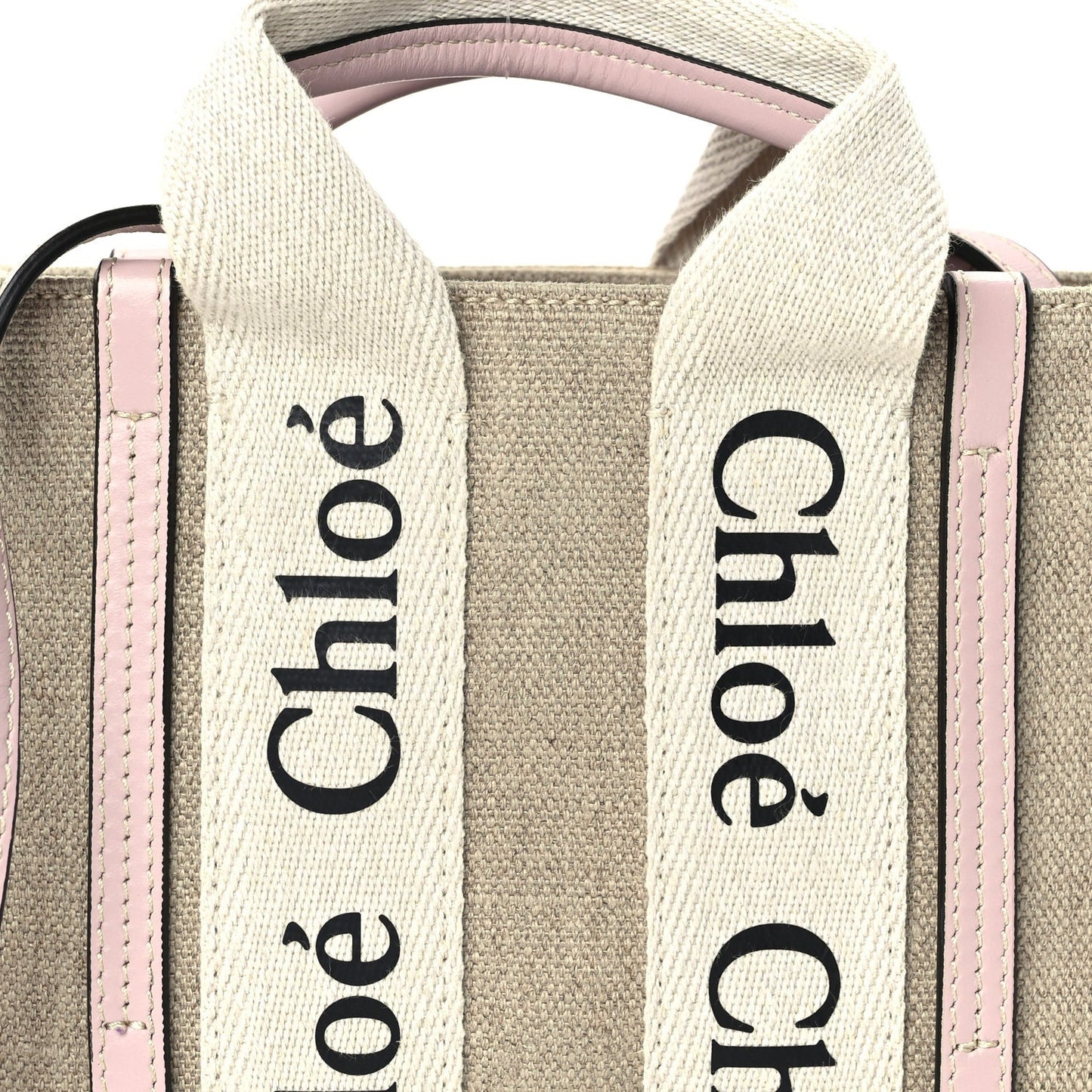 Cotton Calfskin Mini Woody Ribbon Tote  White Pink