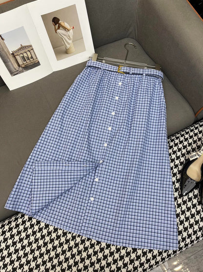 MATCHING SET WITH TOP AND BLUE PLAID MINI SKIRT
