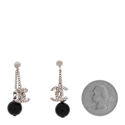 Crystal CC Bead Drop Earrings Silver Black