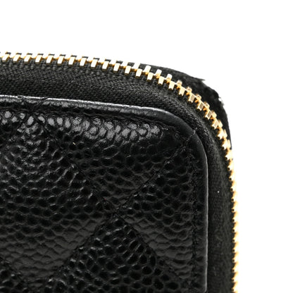Caviar Quilted Large Gusset Zip Around Wallet Black