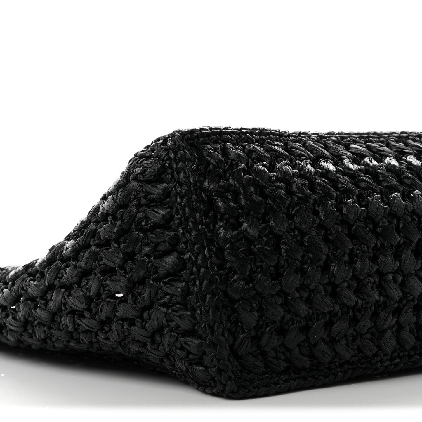 Raffia Effect Calfskin Coco Beach Shopping Tote Black