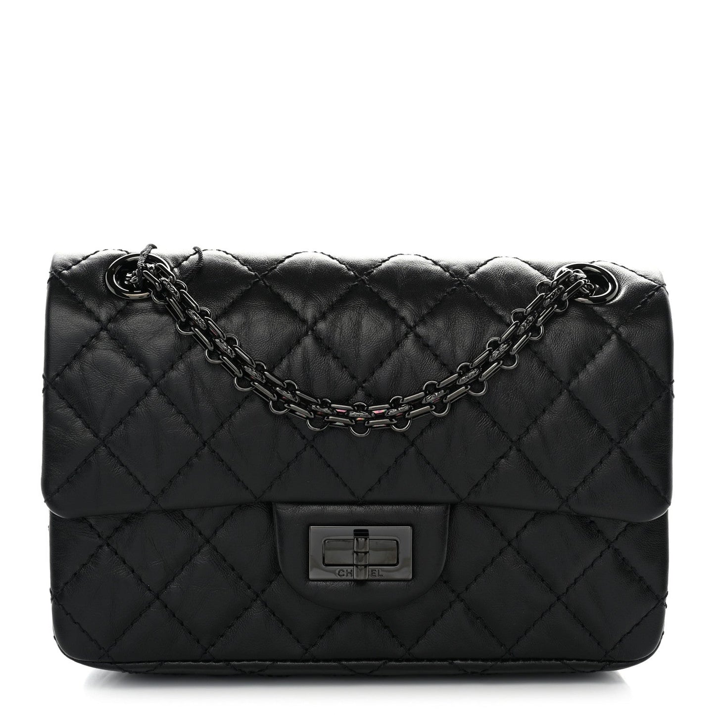 Aged Calfskin Quilted 2.55 Reissue Mini Flap So Black