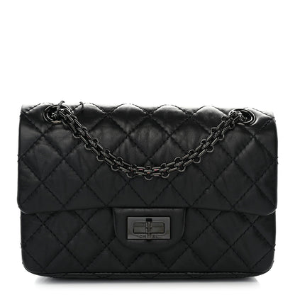 Aged Calfskin Quilted 2.55 Reissue Mini Flap So Black