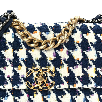 Tweed Quilted Medium 19 Flap Ecru Navy Blue Multicolor