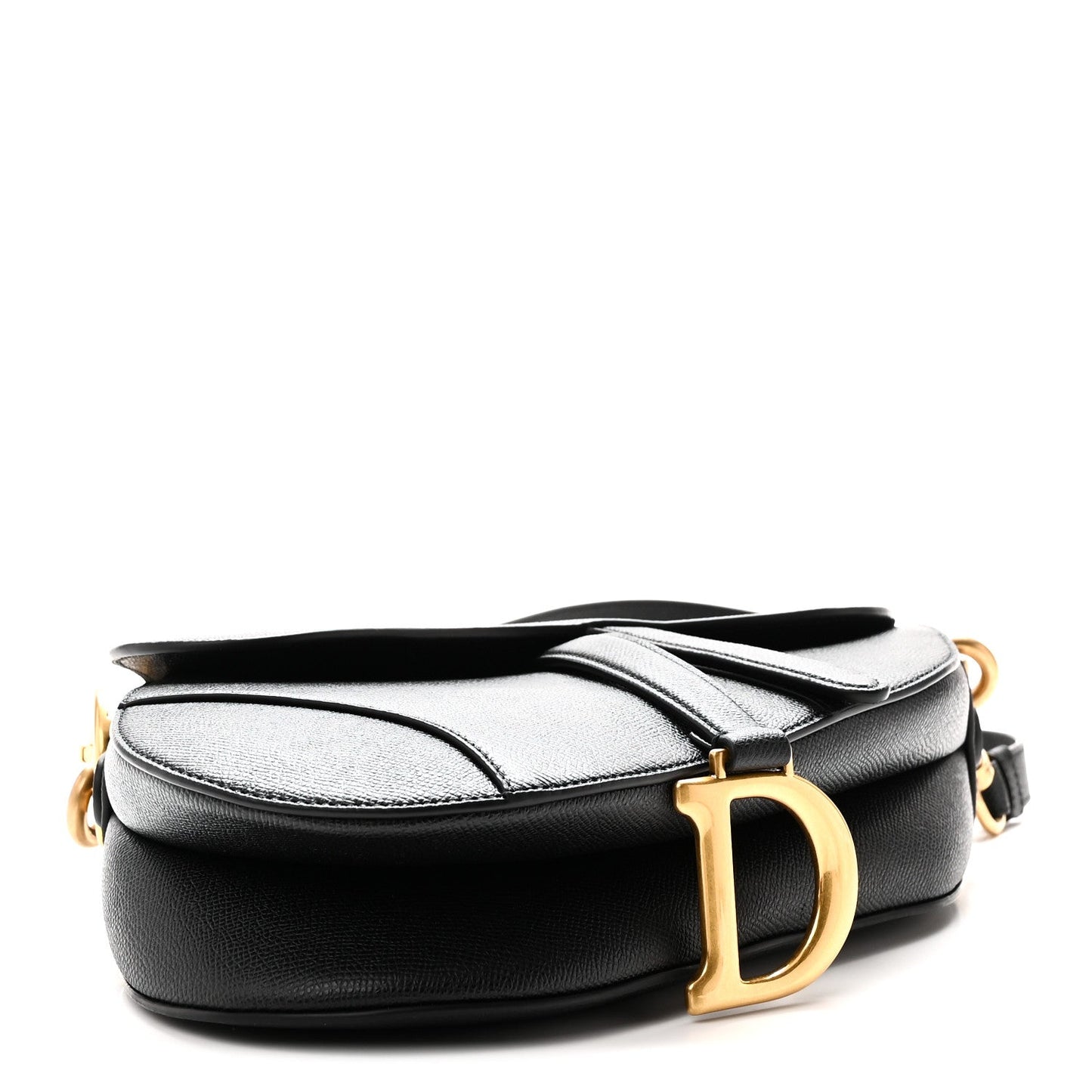 Grained Calfskin Saddle Bag With Strap Black
