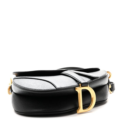 Grained Calfskin Saddle Bag With Strap Black