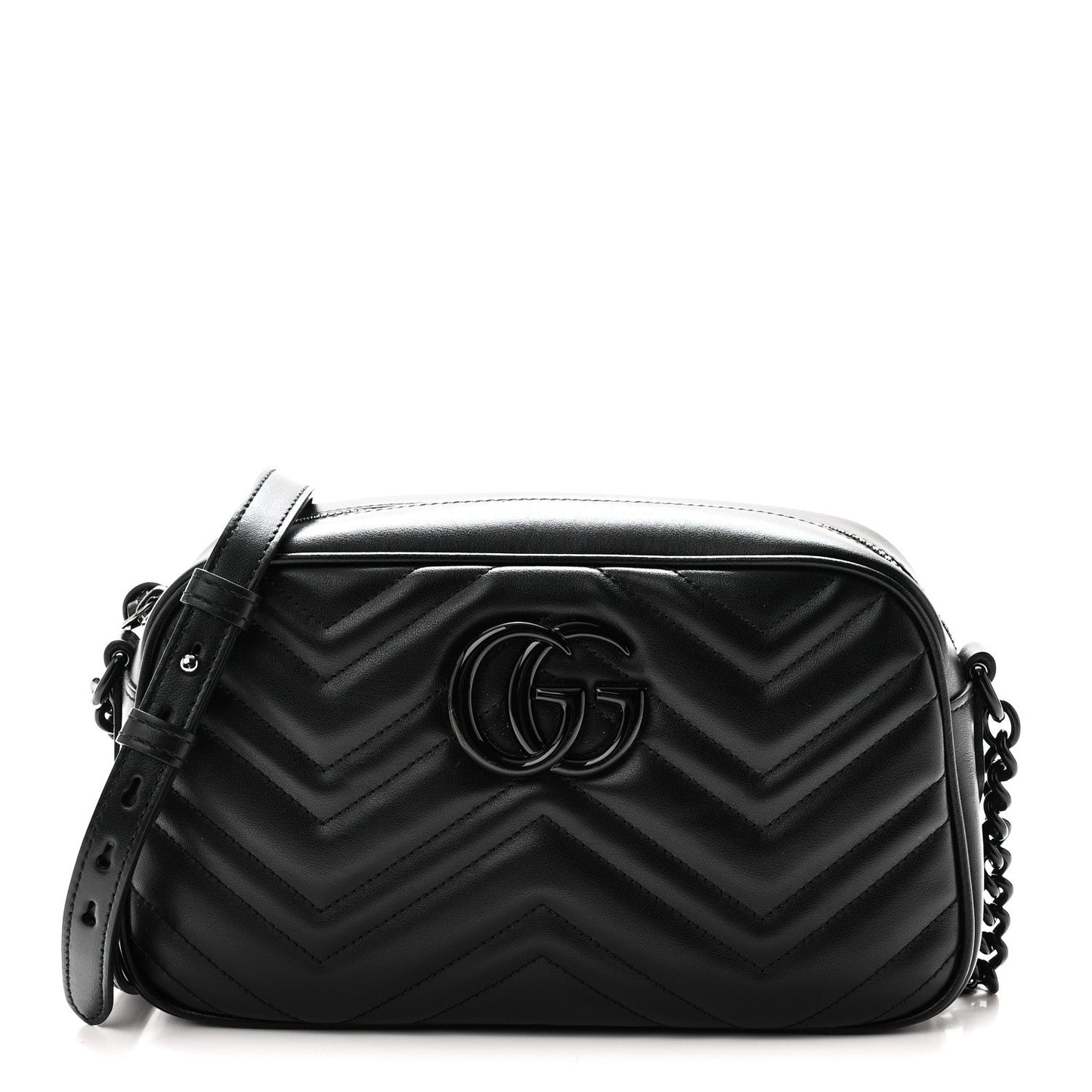 Calfskin Matelasse Monochrome Small GG Marmont Chain Shoulder Bag Black